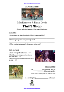 Macklemore & Ryan Lewis ‘Thrift Shop’ ESL Worksheet